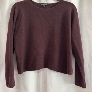 Eileen Fisher Deep Burgundy Knit Top merino wool small crop long sleeve